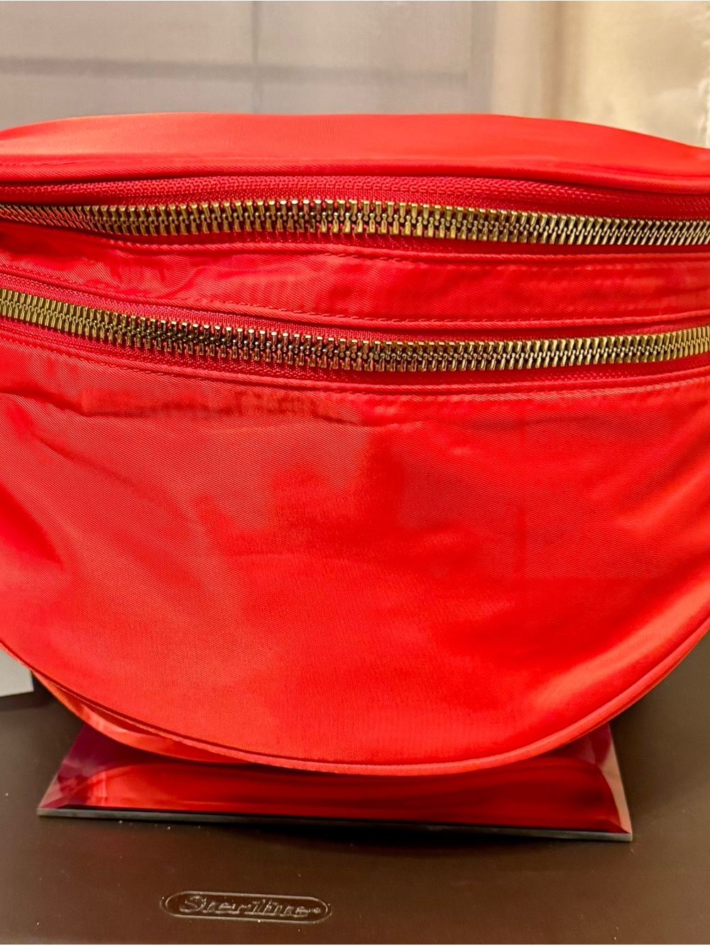Ampere Creations Bright Red Women’s Nylon Crossbody Bag with Gold Hardware